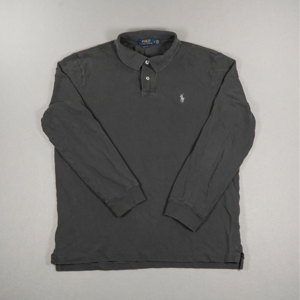 Polo Ralph Lauren Mens Classic Fit Long Sleeve Polo Shirt Gray Cotton Large